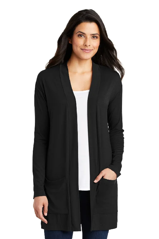 Cardigan with side ribbing -Port Authority Womens Concept Long Sleeve Cardigan Sweater w/ Pockets - Black