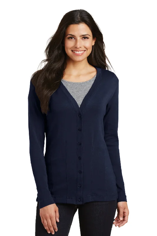 Cardigan for kids -Port Authority Womens Long Sleeve Cardigan Sweater - True Navy Blue