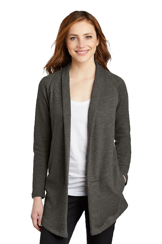 Cardigan with side slits -Port Authority Womens Long Sleeve Cardigan Sweater - Heather Charcoal Grey