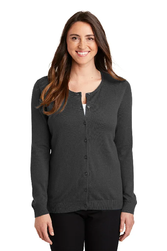 Cardigan in red -Port Authority Womens Long Sleeve Cardigan Sweater - Heather Charcoal Grey