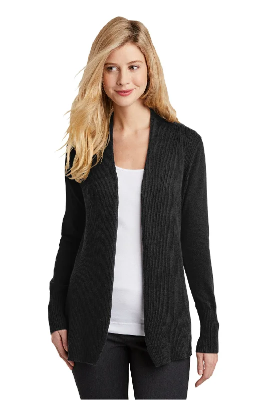 Cardigan for office -Port Authority Womens Long Sleeve Cardigan Sweater - Black