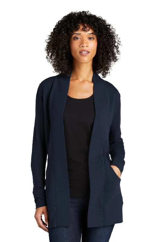 Cardigan with mock neck -Port Authority Womens Microterry Snag Resistant Long Sleeve Cardigan Sweater - River Navy Blue