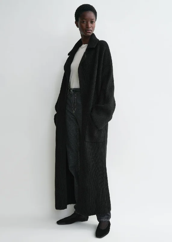 Cardigan with applique -Rib-knit cardi coat black