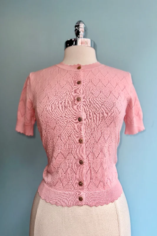 Cardigan for school -Scalloped Short Sleeve Cardigan in Pink by Banned