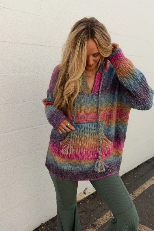 Pullover sweater for casual Fridays -Seeds of Joy Rainbow Hoodie Sweater - Multi