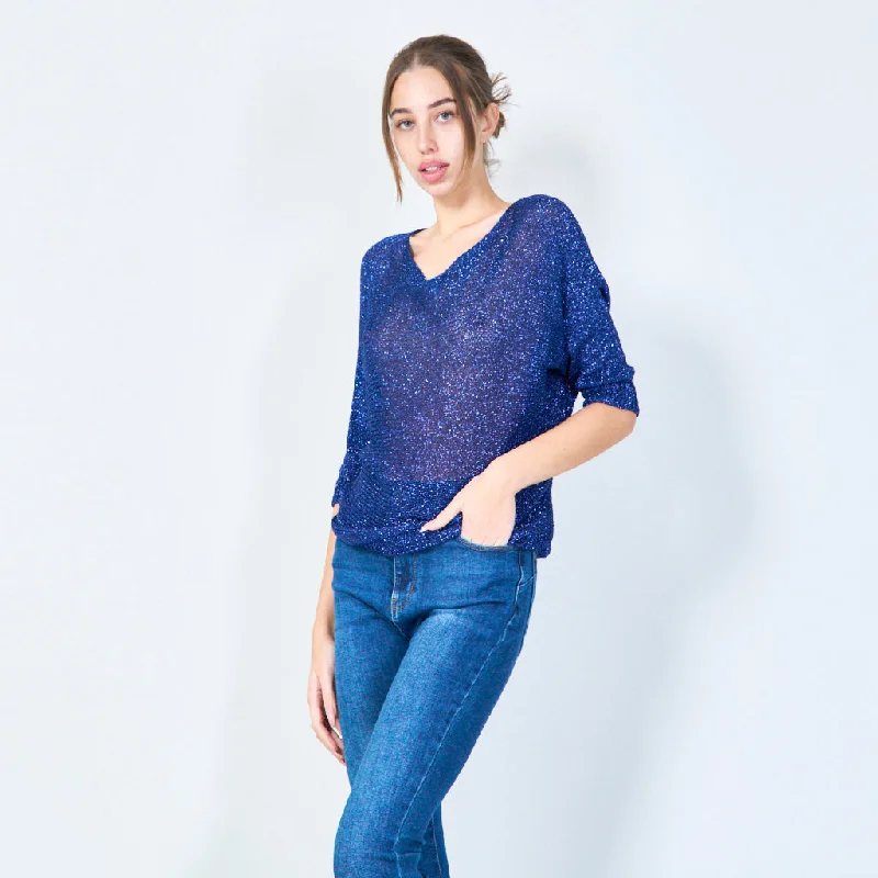 Pullover sweater for yoga -Shimmering loose knit pullover wholesale