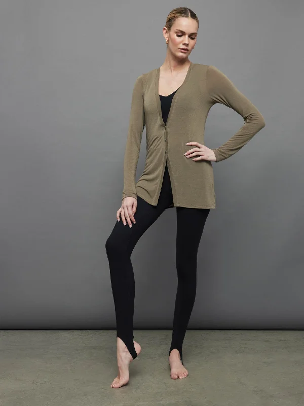 Cardigan with crisscross front -Sia Cashmere Cardigan - Olive