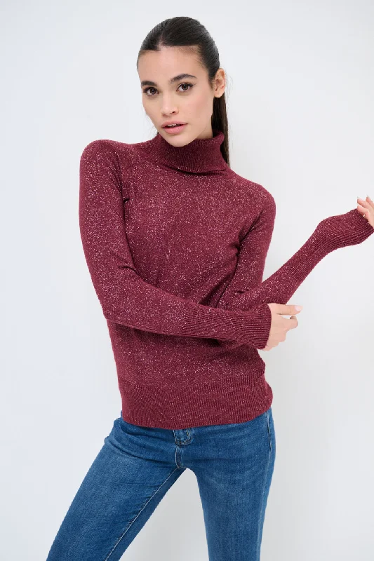 Pullover sweater in red -Sparkly turtleneck sweater wholesale