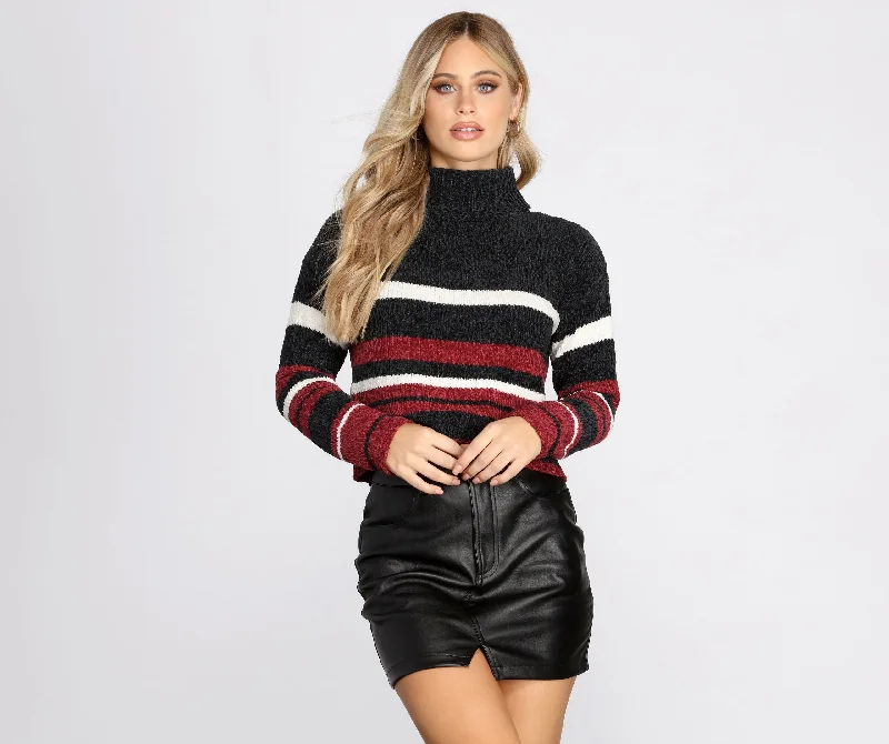 Pullover sweater for chilly weekends -Striped For The Season Sweater