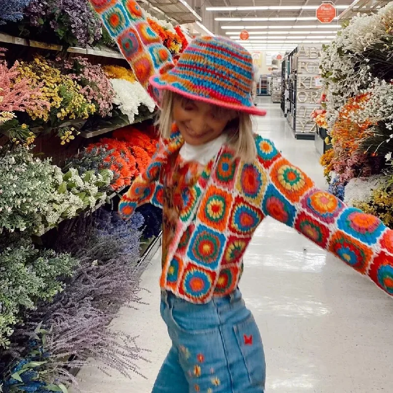 Cardigan for daily wear -Sunburst Boho Coloured Hand Crochet Cardigan