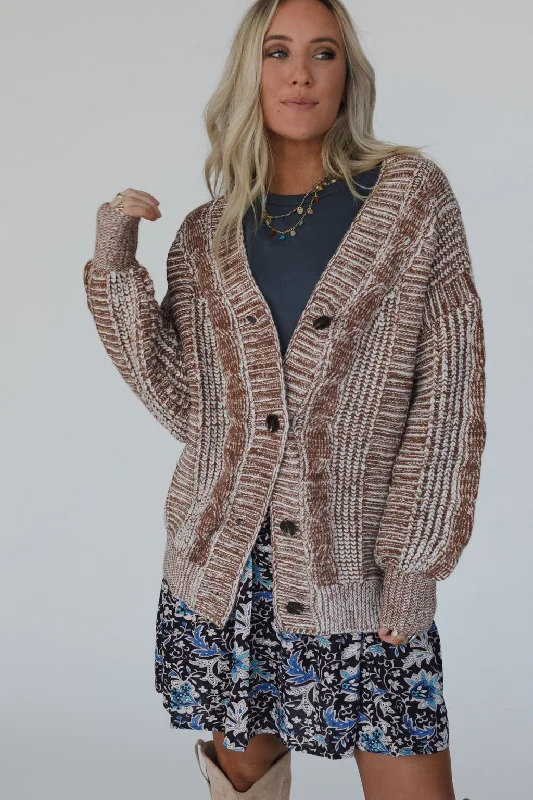 Cardigan in modern knit -Sunset Stroll Cardigan - Brown