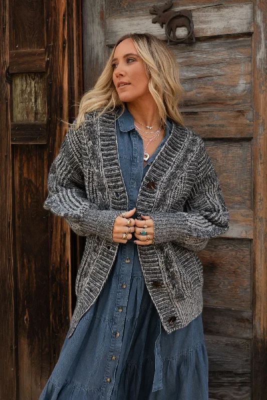 Cardigan in stylish knit -Sunset Stroll Cardigan - Charcoal