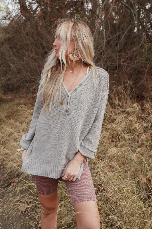 Pullover sweater for family outings -Sweater Weather Henley - Gray