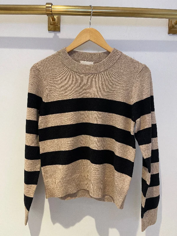 Pullover sweater with slit hem -Taylor Cropped Wide Stripe Sweater