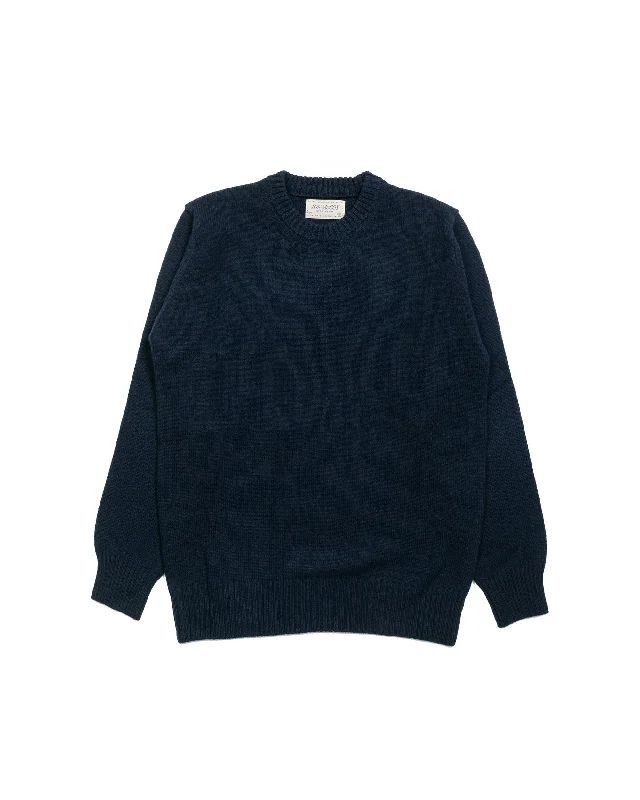 Pullover sweater with ribbed neck -The Real McCoy's MC21114 Wool Crewneck Sweater Navy