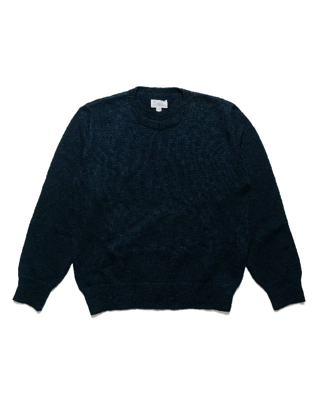 Pullover sweater for outdoor parties -The Real McCoy's MC23014 Cotton Crewneck Sweater Ink Blue