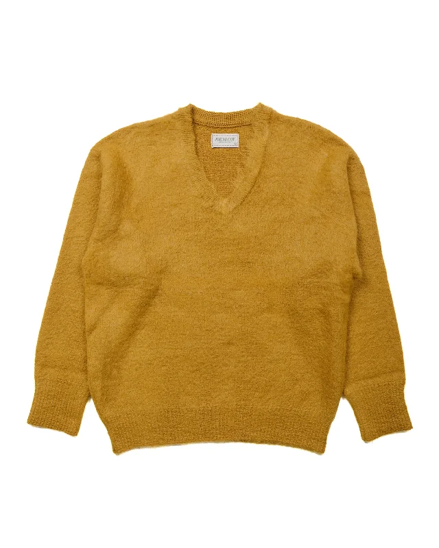 Pullover sweater with flared hem -The Real McCoy's MC23109 JM Mohair V-Neck Sweater Mustard