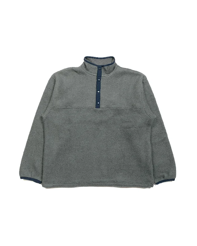 Pullover sweater with ribbed sleeves -The Real McCoy's MJ23114 Snap Front Pull-Over Fleece Grey