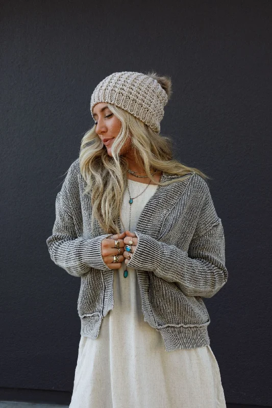 Cardigan for workout -Tillie Washed Sweater Cardigan - Mocha