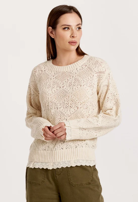 Pullover sweater for cozy weekends -TORRANCE SCALLOP LACE SWEATER VINTAGE CREAM