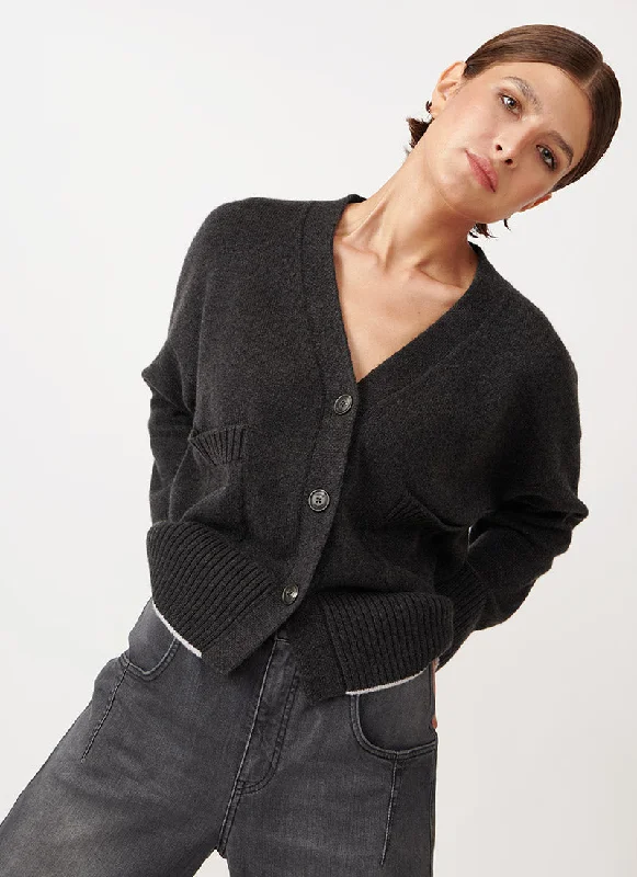 Cardigan with ribbed back -V-Neck Boxy Cashmere Cardigan