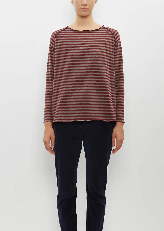 Pullover sweater with contrast trim -Raglan Riga Stripe Sweater — Red