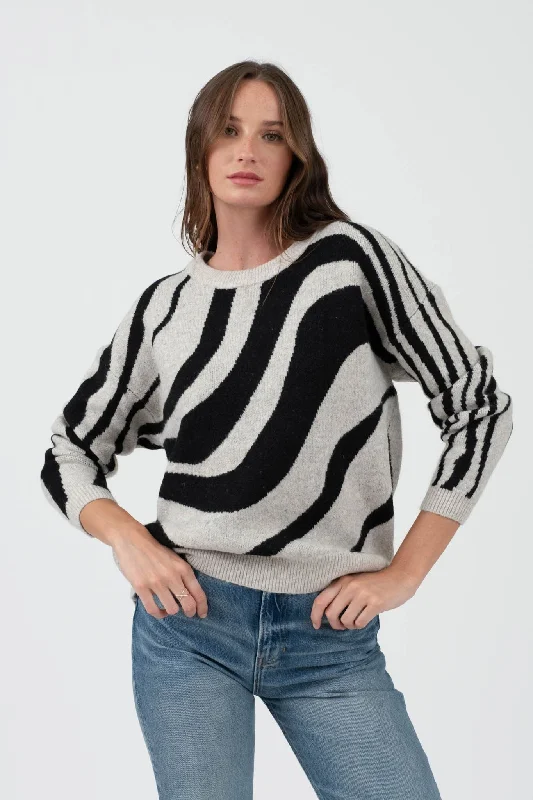 Pullover sweater for evening -Zebra Print Long Sleeve Sweater