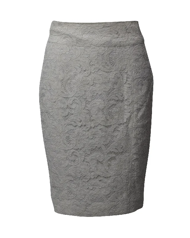 Gray office Skirts-Burberry Lace Pencil Skirt in White Cotton