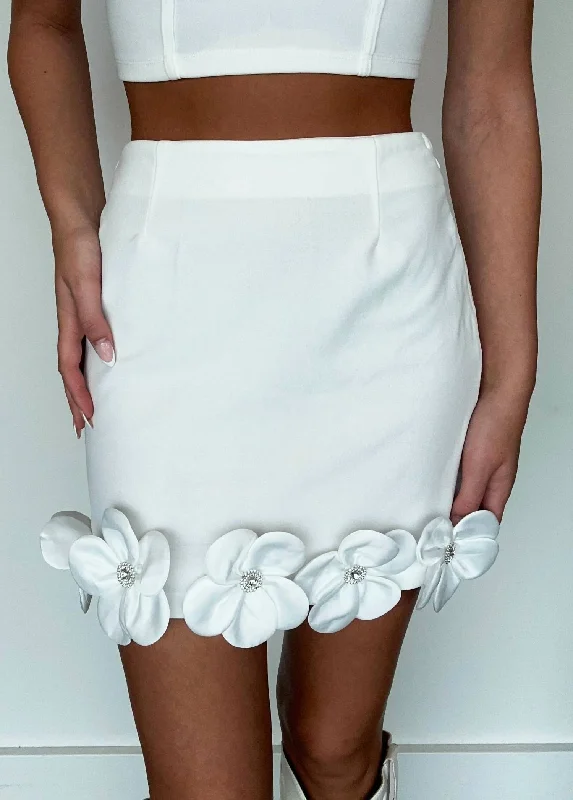 Black bold logo Skirts-Floral Applique Mini Skirt In Bright White