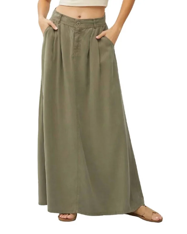 Gray statement Skirts-High Rise Full Length Tencel Skirt In Olive