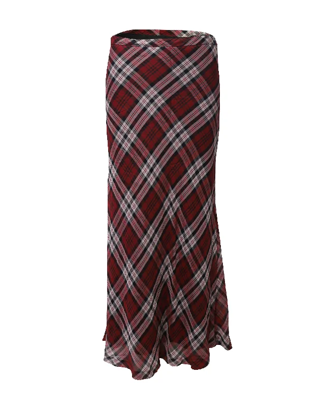 Blue satin short Skirts-Michael Kors Plaid Maxi Skirt in Red Silk-Voile