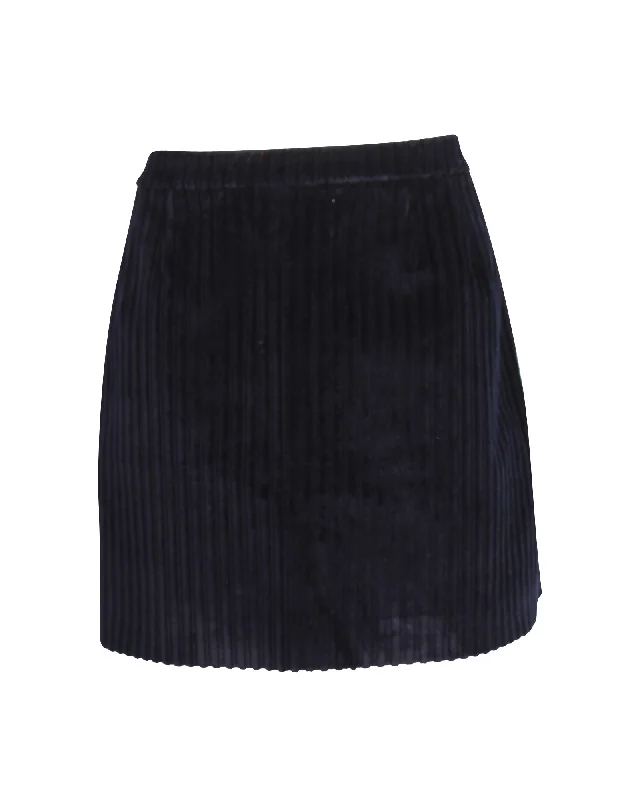 Black team Skirts-Red Valentino Flared Corduroy Mini Skirt in Navy Blue Cotton