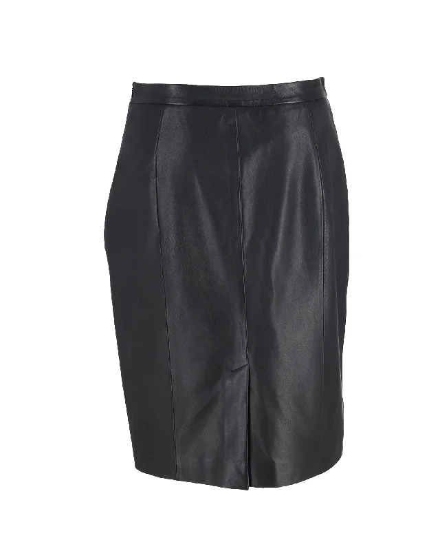 White witty Skirts-Red Valentino Knee-Length Pencil Skirt in Black Leather