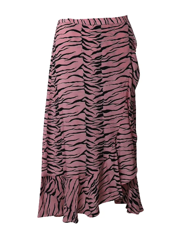 Kids animal Skirts-Rixo Gracie Ruffled Wrap Skirt in Pink Crepe de Chine