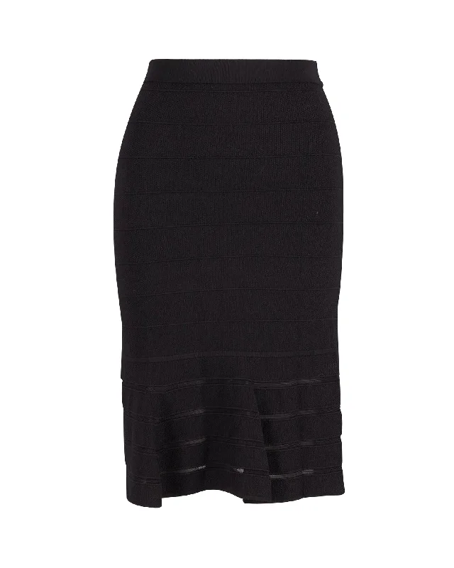 Blue 90s Skirts-Sandro Paris Flared Hem Pencil Skirt in Black Viscose