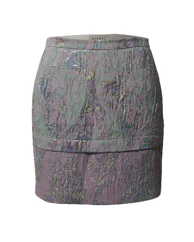 Adults classic Skirts-Sandro Paris Jacquard Mini Skirt in Multicolor Polyester