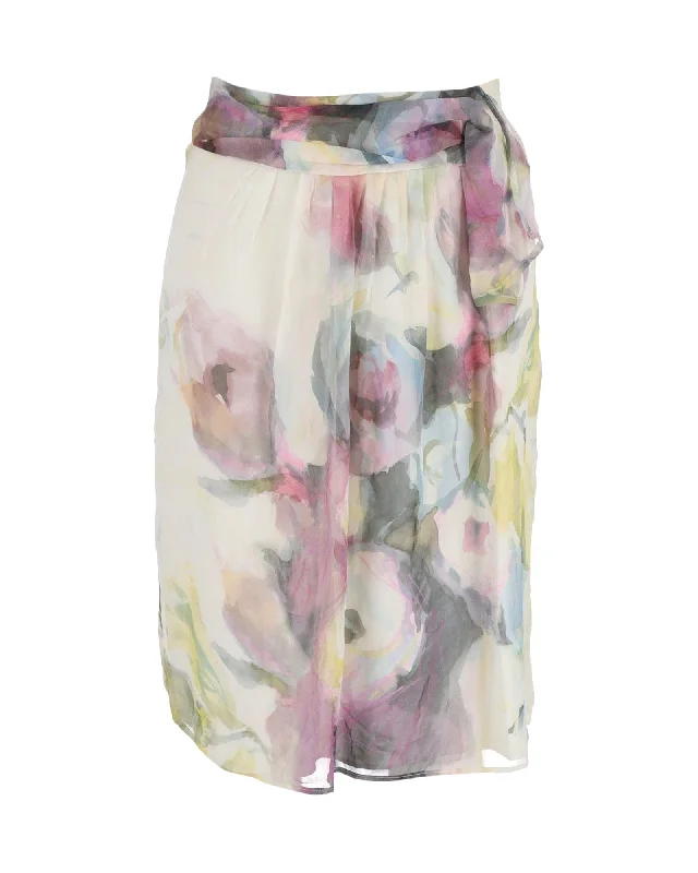 Orange tribal Skirts-Valentino Floral Print Skirt in Multicolor Silk