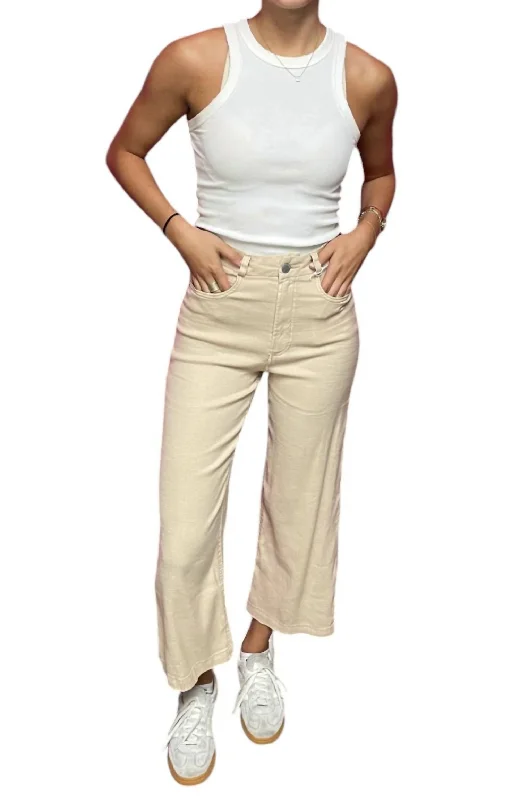 Black denim slim Pants-Aubrey Wide Leg Cropped Pants In Soft Seashell