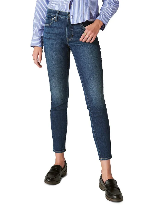 High-waist straight Pants-Ava Womens Mid-Rise Dark Wash Skinny Jeans