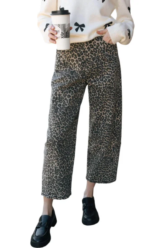 Gray concrete Pants-Barrel Pants In Leopard