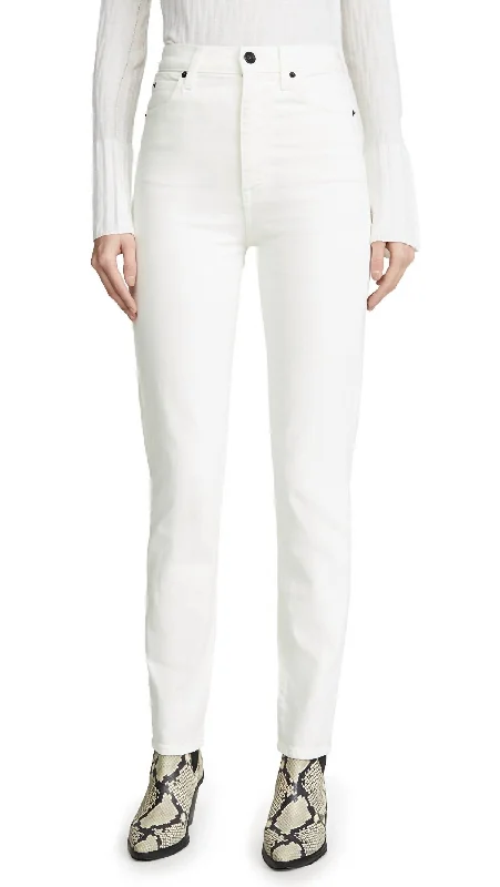 Red worn Pants-Beatnik High Waist Jeans In White