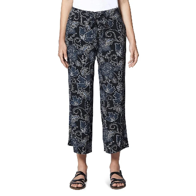 Gray hidden-pocket Pants-Calypso Womens Floral Print Tie-Front Wide Leg Pants