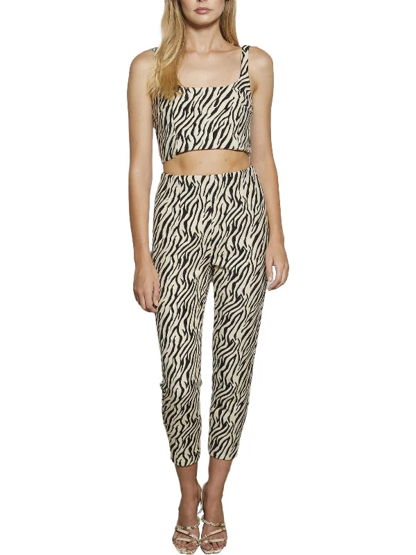 White starry Pants-Cecile Womens Zebra Slim Dress Pants