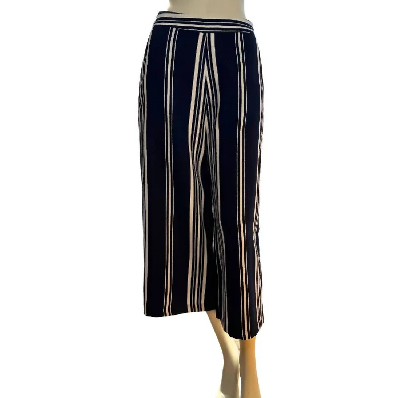 Pink tie-dye splash Pants-Classic Navy Striped Wide Leg Pants In Navy, White