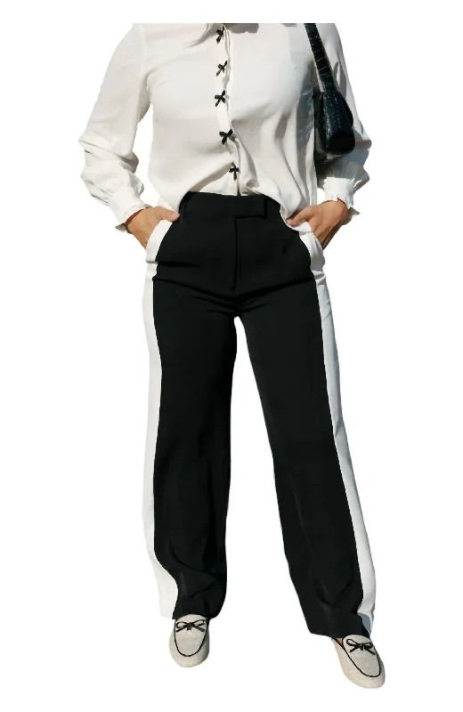 Black slim Pants-Colorblock Pants In Black/white