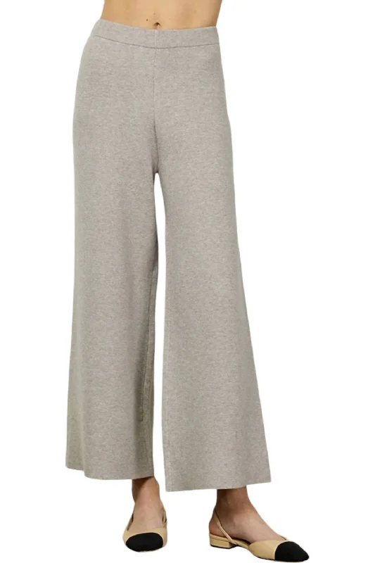 Gray indie Pants-Cropped Wide Sweater Pants In Grey Melange