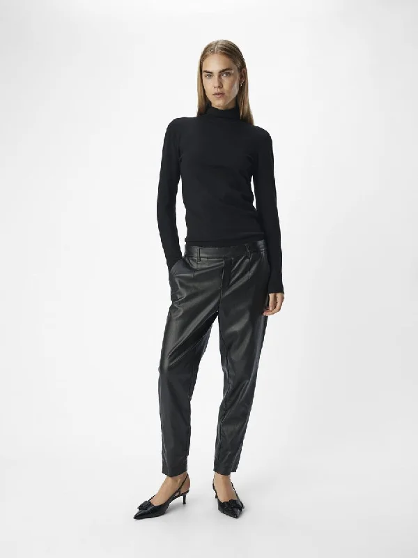 Yellow aged look Pants-Emma Tapered Coated Pants (Black)