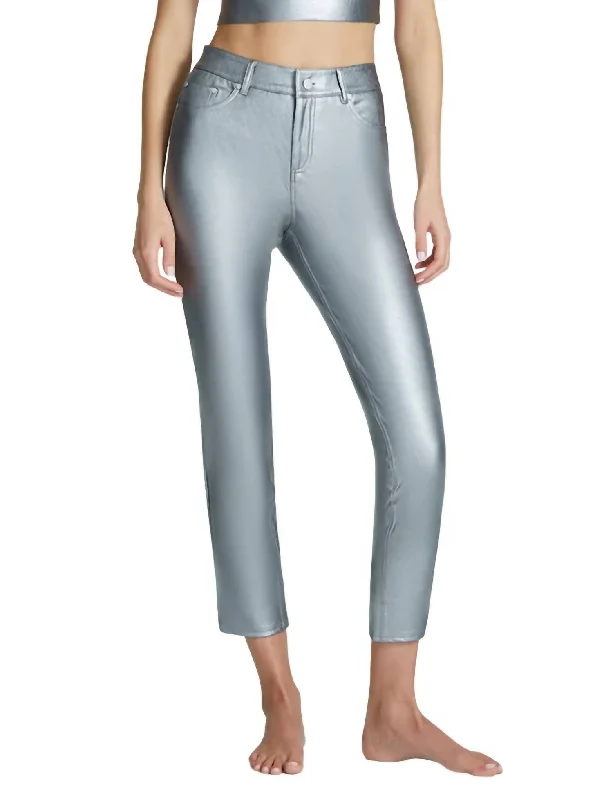 Gray homeland Pants-Faux Leather Five Pocket Pant In Platinum