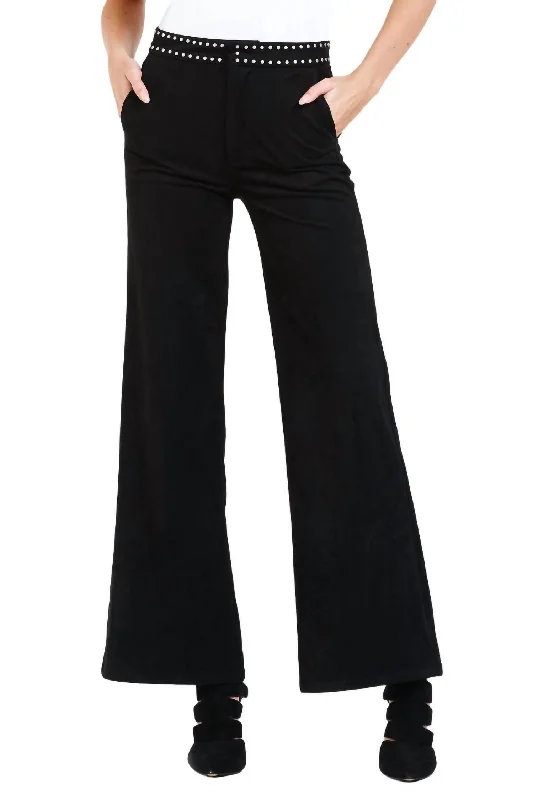 Blue taco Pants-Fiona Lee Wide Leg Jeans In Black Suede