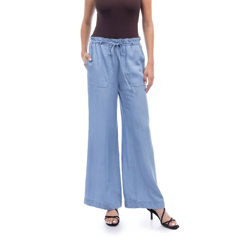 Purple skate park Pants-Frill Tie Waist Pants In Medium Blue